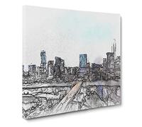 Austin Texas Skyline in Abstract Modern Canvas Wall Art Print Ready to Hang, Framed Picture for Living Room Bedroom Home Office Décor, 20x20 Inch (50x50 cm)