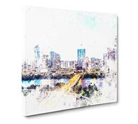 Austin Texas Skyline Watercolour Canvas Print | Gallery Wrapped 30mm Frame Wall Art | 20x20 inches | Ready to Hang | Modern Cityscape Picture | Living Room Bedroom Lounge Office