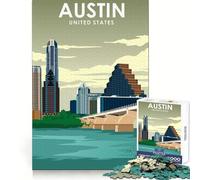 Austin Texas Travel Poster Jigsaw Puzzles for Adults1000 Pieces Thought Training Restful Escape Uniform Cut Merry Gift (38X52CM)