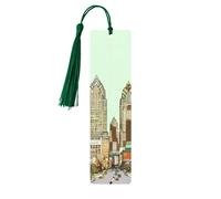 Austin Texas Wooden Bookmarks 5 Pieces, Handmade Double-Sided Printed Bookmarks, Dark Green Tassel Page Markers, Book Accessories Gift for Lover