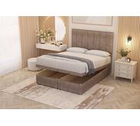 Austin Tweed Fabric End Opening Ottoman Bed Set with Midnight Mattress Somnior Brown Super King