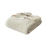 AUSTINCIAGA Knitted Blanket Sofa Throw Blanket Table Runner Nordic Bed Blanket Soft Warm with Fringe Handmade for Beach Picnic All Seasons (Beige, 70 * 100 cm)
