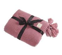 AUSTINCIAGA Knitted Blanket Sofa Throw Blanket Table Runner Nordic Bed Blanket Soft Warm with Fringe Handmade for Beach Picnic All Seasons (Pink, 150 * 200 cm)