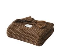 AUSTINCIAGA Knitted Blanket Sofa Throw Blanket Table Runner Nordic Bed Blanket Soft Warm with Fringe Handmade for Beach Picnic All Seasons (Brown, 130 x 170 cm)