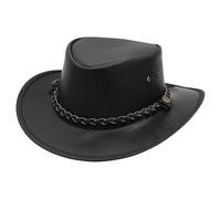 Austrailian Genuine Leather Western Style Cowboy Hat Wide Brim Real Leather Water Resistant Outback Vintage Black