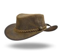 Austrailian Genuine Leather Western Style Cowboy Hat Wide Brim Real Leather Water Resistant Outback Vintage Tan