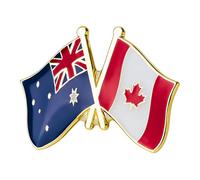 Australia and Canada Friendship Flag Enamel Lapel Pin Badge 2.4 x 1.9cm Crossed Waving National Flags Design Gold Tone Metal with Secure Clasp for Jackets Bags Hats and Collectors