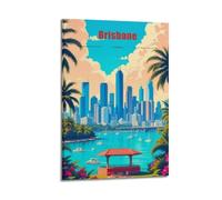 Australia Brisbane Vintage Travel Souvenir Poster Wall Art Scroll Canvas Painting Picture Living Room Decor Home 08x12inch(20x30cm)