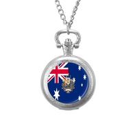 Australia Coat of Arms Flag Vintage Pocket Watch with Chain Arabic Numerals Scale Quartz Pocket Watches Gifts for Men Women