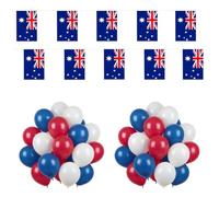 Australia Day Party Pack - 2x 33ft/10m Australia Bunting, 50x Each Red, White & Blue 7" Balloons - Australian Celebration Partyware Decoration Bundle Set