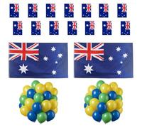 Australia Day Party Pack - 2x Australian Flag, 2x 33ft/10m Australia Bunting, 50x Each Blue, Yellow & Green 7" Balloons - Australian Celebration Partyware Decoration Bundle Set
