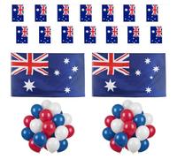 Australia Day Party Pack - 2x Australian Flag, 2x 33ft/10m Australia Bunting, 50x Each Red, White & Blue 7" Balloons - Australian Celebration Partyware Decoration Bundle Set