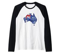 Australia Down Under Wooden Australian Flag Map Gift Raglan Baseball Tee