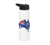 Australia Down Under Wooden Australian Flag Map Gift Stainless Steel Insulated Water Bottle