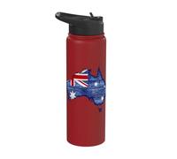 Australia Down Under Wooden Australian Flag Map Gift Stainless Steel Insulated Water Bottle