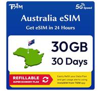 Australia eSIM | 30GB Super Saver Refillable Plan! QR Code Sent via Email in 24Hrs - Scan & Use Immediately | Auto Activating 30 Day Validity | 5G Speed + Hotspot | Data-Only No Phone Number