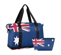 Australia Flag Australian National Blue Red Weekender Duffel Bag with Wet Pocket Adjustable Strap Tote Bag for Business Trips Foldable for men women