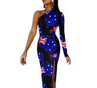 Australia Flag Map Women's Casual Dresses One Shoulder Split Maxi Dress Party Evening Gowns L