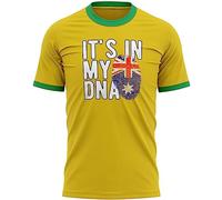 Australia Flag Mens T Shirt Aussie Its in My DNA Australian Soccer World Top Tee, S, Yellow/Green