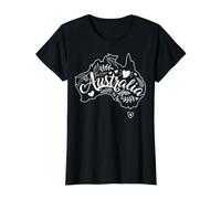 Australia Floral Map Outline with Hand-Drawn Script Text Value Graphic T-Shirt, Women, Black, XS