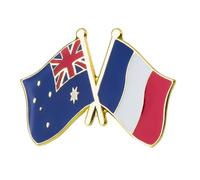 Australia & France Friendship Flag Pin - 2.5cm x 1.9cm Crossed Flags Enamel Lapel Badge with Gold Trim - French & Australian Collectible