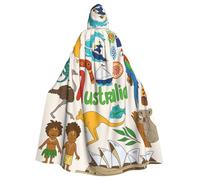 Australia Icons Colorful Print Adults Hooded Cloak, Halloween Robe Hooded Cape Witch Wizard Cosplay Costumes For Men Women