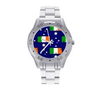 Australia & Ireland Friendship Flag Quartz Wrist Watch Stainless Steel Watches for Men Women Easy to Read