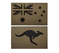 Australia Kangaroo Flag Patch, Infrared Reflective Nylon Fabric 3D Embroidered Military Tactical Morale Hook and Loop Patches, Pack of 2 (Khaki)