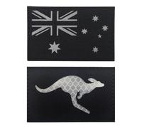Australia Kangaroo Flag Patch, Infrared Reflective Nylon Fabric 3D Embroidered Military Tactical Morale Hook and Loop Patches, Pack of 2 (Black)