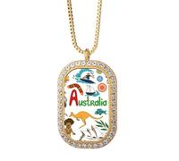 Australia Landscape Animals National Flag Necklace Pendant Diamond Crystal Golden Jewelry