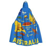 Australia Map Icons Print Adults Hooded Cloak, Halloween Robe Hooded Cape Witch Wizard Cosplay Costumes For Men Women