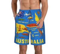 Australia Map Icons Print Stylish Beach Shorts Swim Trunks Lightweight Breathable Summer Outdoor Activities