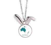 Australia Oceania Continent Outline Map Rabbit Necklace Pendant Bunny Animal Jewelry Gift