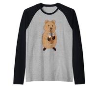 Australia Quokka Drinking Boba Tea Bubble Tea Anime Kawaii Raglan Baseball Tee