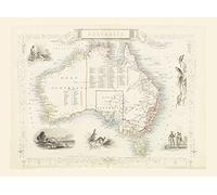Australia, Reproduction 1851 Antique Map by John Tallis of Australian Territories (New South Wales, Victoria, South & West Australia) (100% Cotton Canvas, A3 16 x 11 inches (42x29cm))