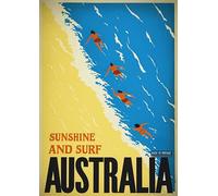 Australia Sunshine Travel Poster - A4 Wall Art, Wanderlust Print, Inspirational World Map, Vintage City, Retro Poster, Home Decor for Living Room, Office, Gift Idea for Travel Lovers