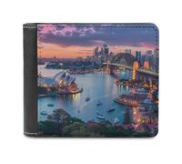Australia Sydney Bridge Cityscape Skyline PU Leather Wallets Stylish Bifold Wallet Slim Front Pocket Credit Card Holder for Women Men
