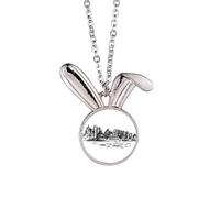 Australia Sydney Opera House Sketch Rabbit Necklace Pendant Bunny Animal Jewelry Gift