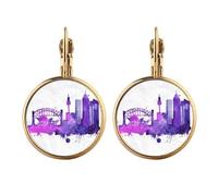 Australia Sydney Opera House Watercolor Gold Clip On Drop Earrings Non Piercing Dangle Jewelry