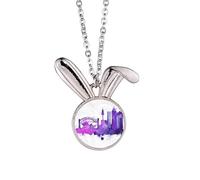 Australia Sydney Opera House Watercolor Rabbit Necklace Pendant Bunny Animal Jewelry Gift