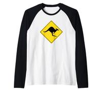 Australia Traffic Road Warning Sign Yellow Kangaroo Raglan Baseball Tee