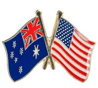 Australia & United States USA Friendship National Flag Enamel Metal Pin Badge Diplomat Lapel - 2.4cm x 1.9cm - Hard Enamel Crossed Flags Pin - Aussie American Alliance Badge
