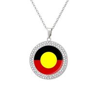 Australian Aboriginal Flag Necklace Gift for Women Multicolored Diamond Necklaces Sparkling Circle Pendant with Chain