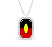 Australian Aboriginal Flag Necklace Gift for Women White Diamond Necklaces Sparkling Rectangular Pendant with Chain