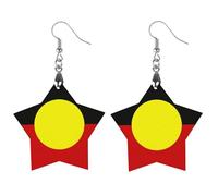 Australian Aboriginal Flag Trendy Wooden Earrings Lightweight Charms Pendant Hooks Gifts for Women Star