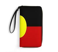 Australian Aboriginal Flag Women's Wallet Leather Bifold Blocking Card Holder Trendy Ladies Clutch Purse with Hand Rope 19.7x10.5cm