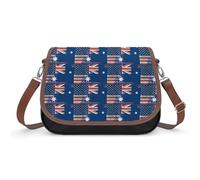 Australian And U.S.A Flag Leather Crossbody Bags for Women Slouchy Printed Shoulder Handbag with Adjustable Strap