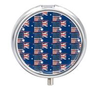 Australian and U.S.A Flag Portable Pill Organizer with 3 Compartments Round Medicine Box Compact Travel Pharmacy Case