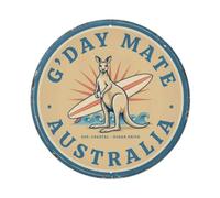 Australian Beach Surf & Outback Kangaroo Circular Wall Art Metal Tin Sign Plaque