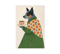 Australian Cattle Dog Coffee Floral Jacket Canvas Poster Wall Art Decor Print Picture Paintings for Living Room Bedroom Decoration 12" L X 18" W